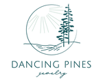Pine tree logo with text underneath: Dancing Pines Jewelry